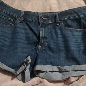 Dark Blue Denim Cuffed Women's Shorts
